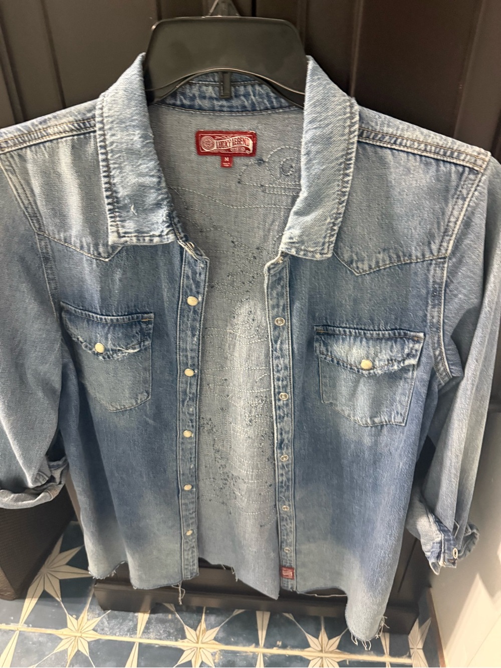 Lucky Brand Blue Denim Shirt Jacket with Red Label